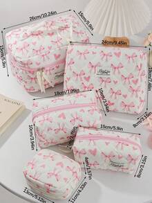 1Pc/Set Pink Heart & Bowknot Wash And Cosmetic Bag Set,Girls Sweet Large Capacity Multifunctional Storage Bag Clutch Makeup Bag Makeup Pouch Pencil Case With Zipper Closure For Skin Care,Cosmetics,Lip Oil,Sunscreen Cream,Hand Cream,Headset,Coin,Stationery,Sanitary Towel,Tampon,Small Items,Dorm Essentials Travel Essentials,Mom's Gift,Teacher's Gift,Gift For Bestie - Multicolor - View 11