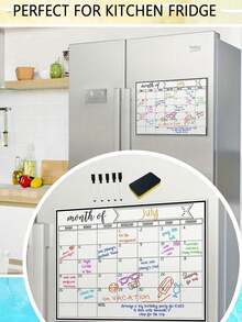 1pc Dry Erase Magnetic Fridge Calendar Whiteboard, Strong Magnet Refrigerator Monthly Planner For Kitchen Organization, Family Meal Planning, Chore Chart, To-Do Lists, School Supplies, Back To School, Non-Ghosting White Surface, Easy Clean, Reusable
