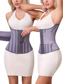 MISTHIN 1 件女士紫色双层高压缩塑身衣，紧腰训练器，收腹塑身衣 - 淡紫色 - 查看 4