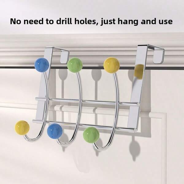 Conjunto de 2 peças de porta suspensa estilo fileira única com 6 ganchos, formato esférico para proteger roupas de danos, fácil de pendurar na porta sem danificá-la, é um bom auxiliar de armazenamento atrás da porta do quarto, roupas e bolsas podem ser facilmente armazenadas!