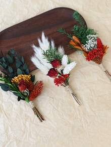 5 Pces Boho Dried Pampas Grass Bouquet Mini Various Natural Dried Flower Combinations With Stem Dried Embossing Flower Dry Floral Arrangement For Vase, Carfts, DIY, Wedding, Christmas & Home Decor