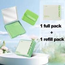 100片/盒 男女通用吸油纸，控油收缩毛孔，清爽面部吸油纸，便携式化妆工具，带镜子和粉扑，适合油性肌肤，亚麻吸油湿巾，居家、办公室、学校、旅行皆宜 - 彩色 - 查看 17