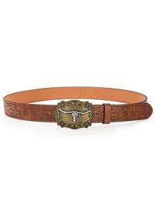1pc Women's Western Cowgirl Embossed Vintage PU Leather Belt