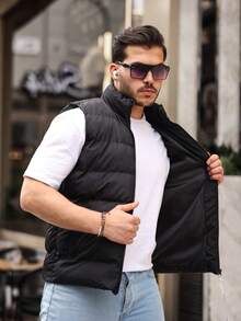 Men's Fiber Filled Warm Down Vest - Black - View 2
