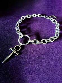 1 pieza Collar con colgante de cruz egipcia de plata plateada de moda y elegante, adecuado para que las mujeres lo usen de forma casual, en el escenario o en festivales de música