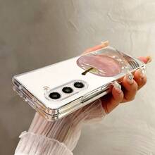 Transparent Folding Phone Case With Crystal Pink Apple Print Pattern Design Compatible With Sam Galaxy Z Flip Fold 3 4 5 6 7 Fold Case Design For Moto Razr 40 50 60 Ultra Cute Phone Case For Girl And Women - 無色 - 查看 3
