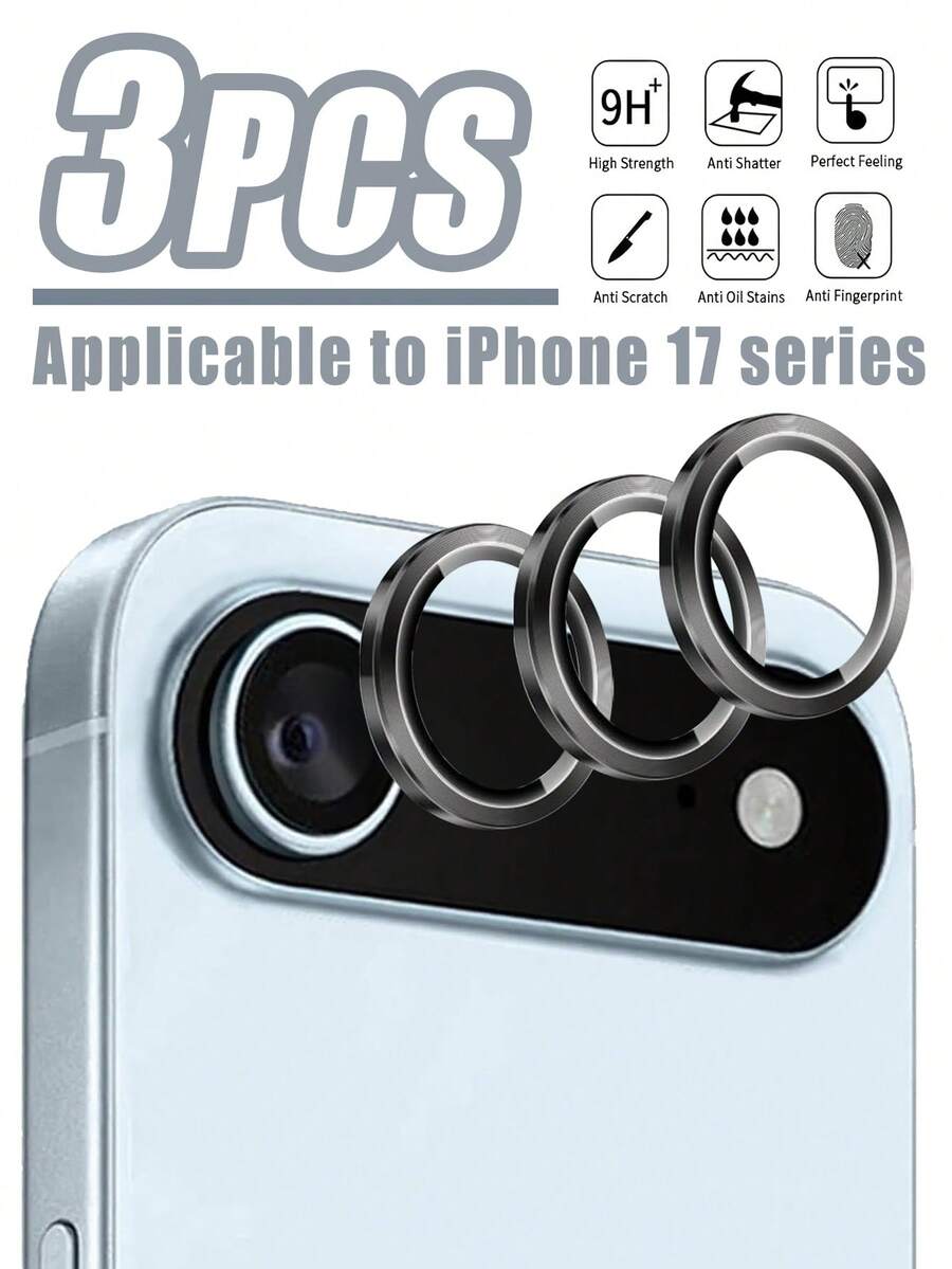 3 paquetes de protectores de lente de cámara para iPhone 17 Air, 17, 17 Pro, 17 Pro Max, 16, 15, 14, 13, 12, 11, película de vidrio templado de dureza 9H, modo nocturno, antiarañazos, antihuellas dactilares, sin burbujas, protector de lente de teléfono móvil aplicable a protección diaria, oficina, hogar, cubierta de cámara de teléfono a prueba de agua, a prueba de golpes, resistente a arañazos