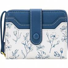 BIAOTIE Cartera para Mujeres Linda Cartera de Flores Florales Portatarjetas RFID Monedero Pequeño Bifold con Cremallera y Bolsillo para Monedas con Ventanas de Identificación (Lazo Rosa) - Azul marino - Ver 20