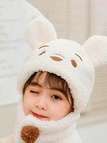 1 chiếc mũ trẻ em khăn quàng cổ đa năng khăn quàng cổ mũ mùa thu đông ấm áp cho bé gái mũ len dễ thương - Nhiều màu - Xem 4