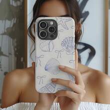 Shell Light Blue Seashell Pattern Phone Case Beachy Phone Case Compatible With IPhone 17 Pro Max 16e 16 Pro Max 15 Plus 14 13 12 11 Pro Max - Baby Blue - View 1