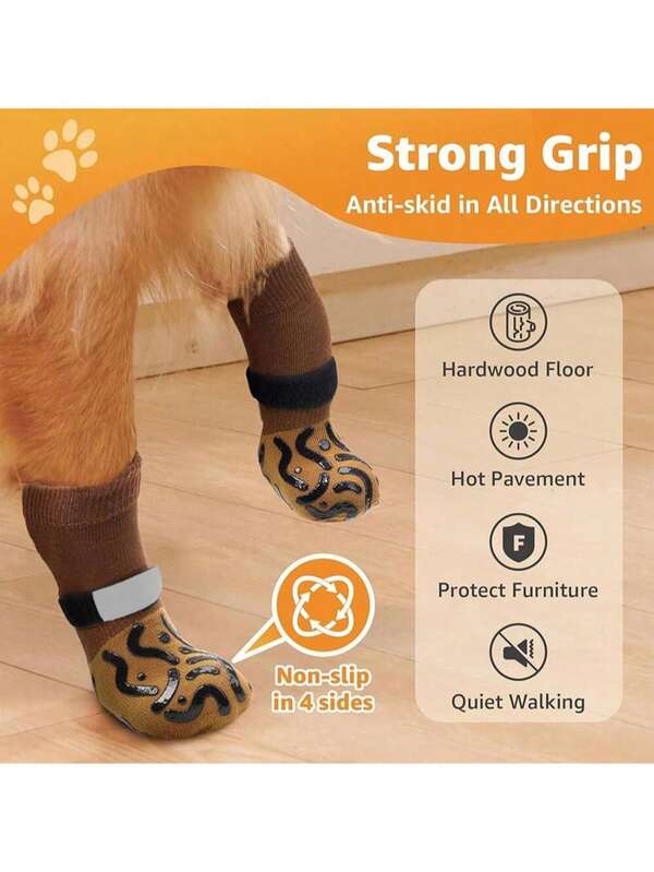 4 pezzi di calzini antiscivolo per cani a doppia faccia, per prevenire il leccarsi delle zampe sui pavimenti in legno duro, scarpe per cani per pavimentazioni calde/fredde, con forte presa, per proteggere le zampe, resistenti ai graffi