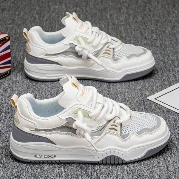 1 par de zapatillas casuales de hombre con cordones, con estampado de letras en PU, zapatillas deportivas para exteriores antideslizantes