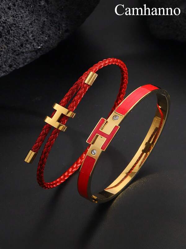 Camhanno 2 Stücke einfaches und stilvolles Edelstahl Digital-Armband Set, geeignet für den täglichen Gebrauch von Frauen, Lässig, Zusammenkünfte, Urlaubsgeschenke