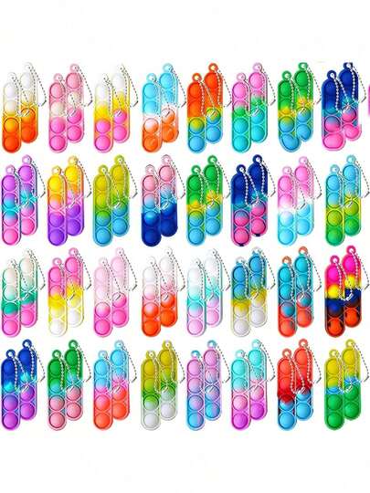 12/24/36/48pcs Random Color Pop Keyring It Fidget Toys - Pack Party Bag Filler Toys - Poppet Keyring - Game Prizes - Valentines Day - Birthday Party Favour Gifts Sensory
