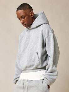 Sudadera con capucha esencial de peso pesado, oversize, de uso callejero, de invierno, con cordón, bolsillo tipo canguro, ropa de entrenamiento informal, de fitness - Gris - Ver 1