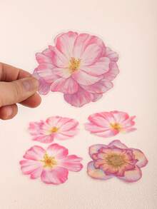 10pcs/Pack Large Size Crystal Ink Flower Stickers, PET Material, Decorative For Scrapbooking, Watercolor Plants - Multicolor - View 8