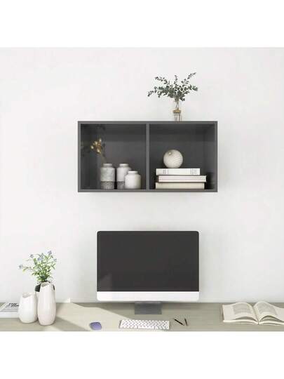 VidaXL TV Wand Unit 37x37x72 Cm Finished Wood High Gloss Grijs view 8