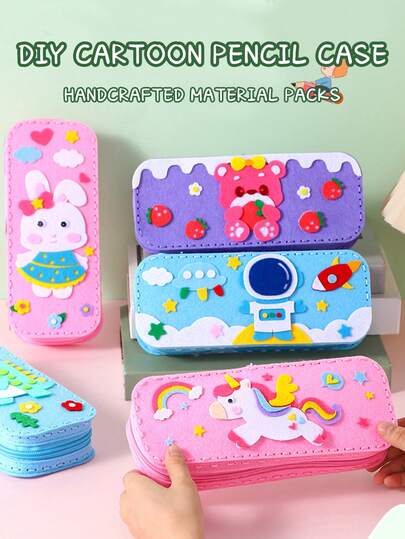 1pc Children's DIY Handmade Craft Kit, Non-Woven Fabric Material Pack, Cartoon Stationery Case/Pencil Bag, Kindergarten Handicraft, Parent-Child Interactive Craft Kit, DIY Pencil Box, Gift For Kids