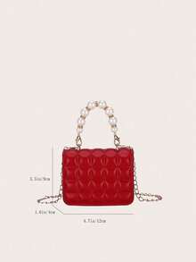 1pc Mini Girl Crinkle Plaid PU Flap Simple Versatile Pearl Handbag Shoulder Bag, Suitable For Daily Use