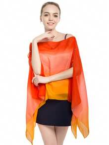 Poncho de unicolor elegante con degradado, capa ligera de mujer de gasa y perlas, chal decorativo versátil de moda para mujer para la playa, protección solar, viajes y uso diario