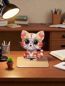 1个创意猫形太阳镜收纳架，可拆卸木质眼镜展示架，可爱动物造型眼镜整理架，梳妆台眼镜架