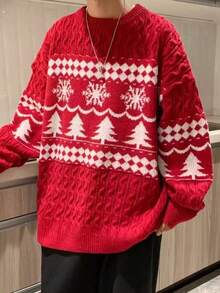 Maglione natalizio da uomo, nuovo per autunno/inverno, a collo tondo, lavorazione a trecce, adatto per Natale, raduni festivi, feste, essenziale per il Natale