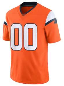 Customized Name And Number Men's Embroidered American Football Jersey Denver Orange V-Neck Personalized Short Sleeved Shirt Party Game Training Competition Sports Top DIY S-XXL