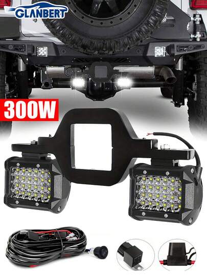 GLANBERT 2pcs 4" Automobile 4-Row LED Lights With Tow Hitch Mounting Bracket 72W For Truck Trailer SUV Pickup, 1 Drag 2 LED Light Bar Wiring Harness Kit 300W