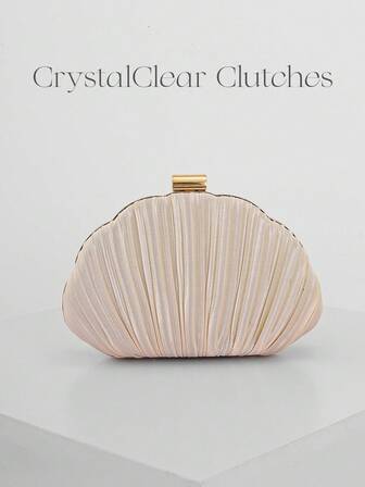 Elegant/lyxig veckad satinkutväska för kvinnor, romantisk bröllopshandväska, charmig/utsökt aftonklänningsväska, minimalistisk aprikosfärgad kuvertväska med avtagbar kedja, lämplig som julklapp