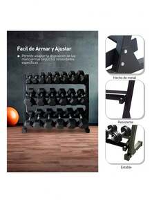 Rack Mancuerna 5 A 44lbs 3 Niveles Fitness Gimnasio Estante - Negro - Ver 8