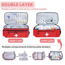 大容量急救包，带肩带，药品收纳盒，旅行应急包，适用于汽车、家庭、办公室、户外、露营、徒步旅行，药品包，药品整理袋，旅行药品收纳袋，户外便携式旅行必备急救包 - 紅色 - 查看 8