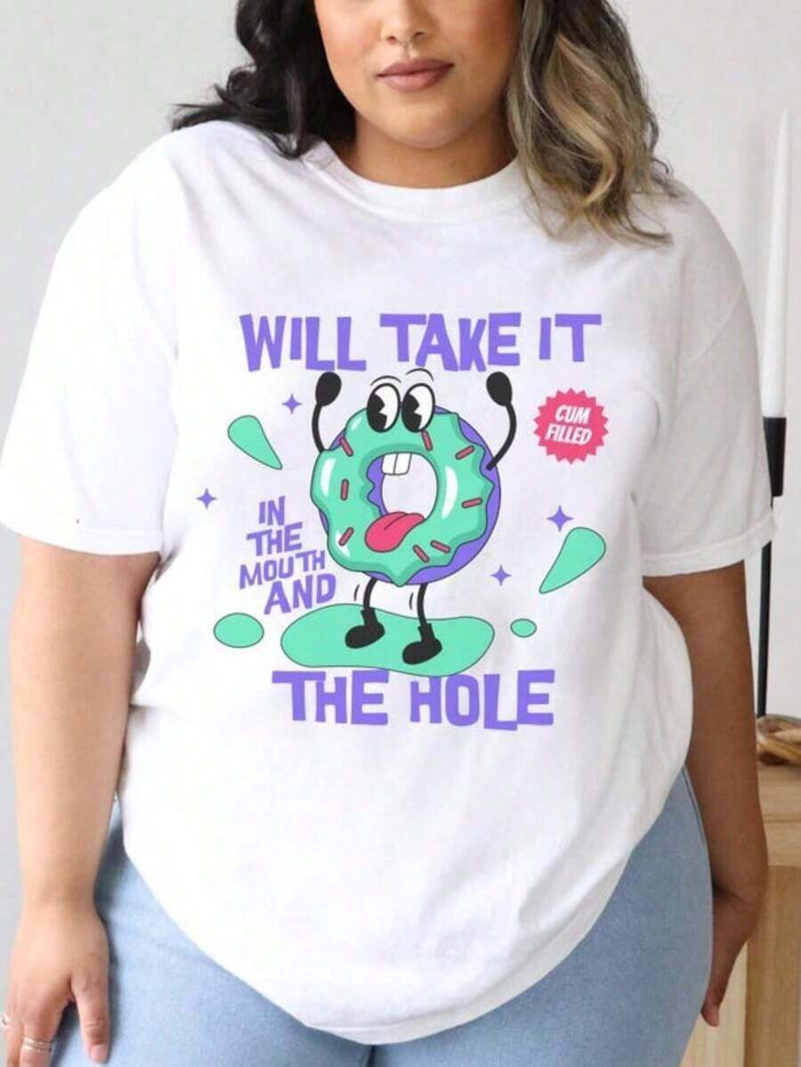 Dirty Women Shirt, Raunchy Donut Shirt, Inappropriate Shirts Women, Adult Humor, Dirty Humor Shirt, Funny Gag, Unhinged Tshirt,% Cotton Oversized Short Sleeve Classic Heavy Cotton Shirt Printed Graphic Tee Women's Casual Short-Sleeved TopSports Short Sleeves - 白色 - 查看 1