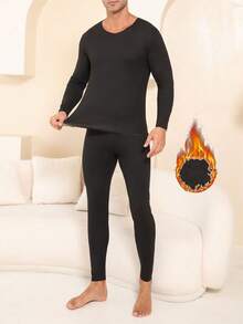 1 Set Men's Knitted Wool & Silk Seamless Casual Homewear Outfit, Medium Thickness, Warm For Autumn/Winter/Spring