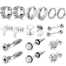 9 Pairs Of Punk Retro Style Stainless Steel Earring Sets, With Multiple Styles To Choose From, Suitable For Daily Or Party Use, And Can Be Given As Gifts To Friends And Family