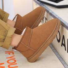 Botas forradas térmicas de color marrón para hombres, botas de cuero casuales para motocicleta, botas de tobillo con cierre deslizante, antideslizantes, aptas para el invierno - Marrón - Ver 4