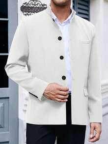 Mens Casual Suit Blazer Jackets Stand Mandarin Collar Lightweight Lined Sport Coats Business Coats - 白色 - 查看 2