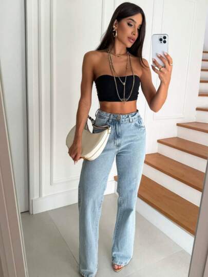 Calça Jeans Wide Leg Feminina Lavagem Marmorizada Fashion Confortável e Atemporal