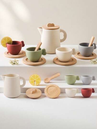 10pc Baby Coffee Machine Toy Wooden Products Coffee Machine Kitchen Set Model Children's Game Simulation Coffee Cake Pretending Toy Children's Afternoon Tea Toy - Suitable As Children's Birthday Gift, Halloween Gift, Christmas Gift