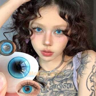Morningcon Aqua Gleam Blue Big Beauty Pupil Cosmic Contact Lens Small Diameter Myopia Colored Natural Contact Lenses 2 Pieces Summer Gift For Girls Eye Make Up Yearly Halloween Costume Cosplay