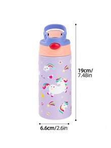 1 pièce Bouteille thermique imprimée de dessin animé en acier inoxydable, tasse thermique réfrigérante, gourde isotherme avec paille en silicone, bouteille d'eau portable - Bouteille d'eau multifonctionnelle, pour voyages, camping, fournitures scolaires