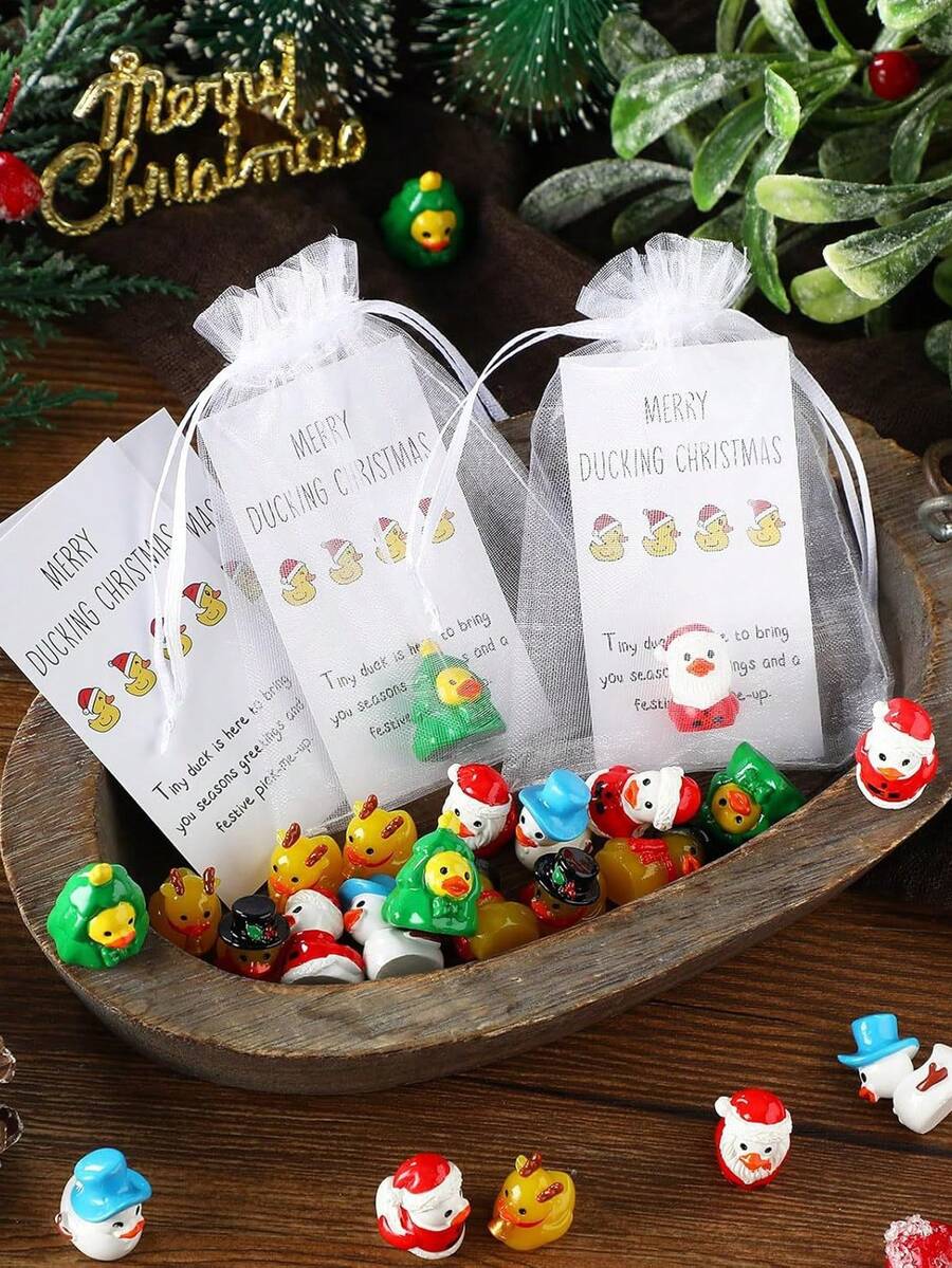 36 Stück/18 Stück Weihnachts-Mitarbeitergeschenk-Set, enthält 12 Stück/6 Stück Mini Gelbe Enten, 12 Stück/6 Stück Dankeskarten und 12 Stück/6 Stück Organzabeutel, Mini Harz Gelbe Enten Figuren mit Weihnachtsmützen, inspirierende Geschenke, Harz Enten für Mitarbeitergeschenke, motivierende Notizkartengeeignet für Kollegen, Freunde, Weihnachts-Mitarbeitergeschenke, Büro-Taschengeschenke, Weihnachtsparty-Gastgeschenke