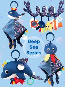 New Cute Ocean Animal Car Hanging Decor, Crib Rattle With Teether Paper Crinkle, Baby Plush Rattle Doll - Multicolor - View 6