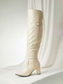 بوت طويلة فوق الركبة ذات كعب سميك وأصبع مدبب، موضة ربيعية زهرية زفاف جذابة متعددة الاستخدامات من الجلد المدبوغ (للقدم العريضة)، خريفية/شتوية. (الأحذية تكون أكبر من المقاس، يرجى طلب مقاس أصغر بنصف مقاس إذا كان لديك قدم نحيفة والتحقق من معلمات الطول والمحيط قبل الشراء) هدايا عيد الميلاد الشتوية