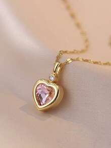 1pc Fashionable Minimalist 18K Gold Plated Heart Pendant Necklace, Elegant Vintage Style Jewelry Gift For Women, Delicate Gold Necklace