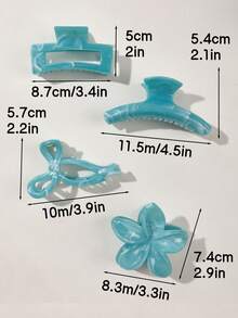 4 pezzi Fermagli per capelli quadrati in materiale ABS, stile boho dolce, colore azzurro cielo, con fiori e fiocchi, adatti per spiaggia, autunno, moda, accessori per capelli eleganti, per vacanze e outfit invernali da donna - Multicolore - Visualizzare 3