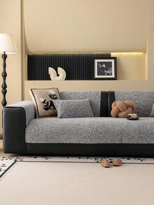 1pc Solid Color Chenille Sofa Cushion Cover, Minimalist Starry Pattern Sofa Slipcover, Anti-Slip Anti-Scratch Sofa Protector, Home Decor For 1/2/3/4 Seater Sofa, All Season - Grey - View 5