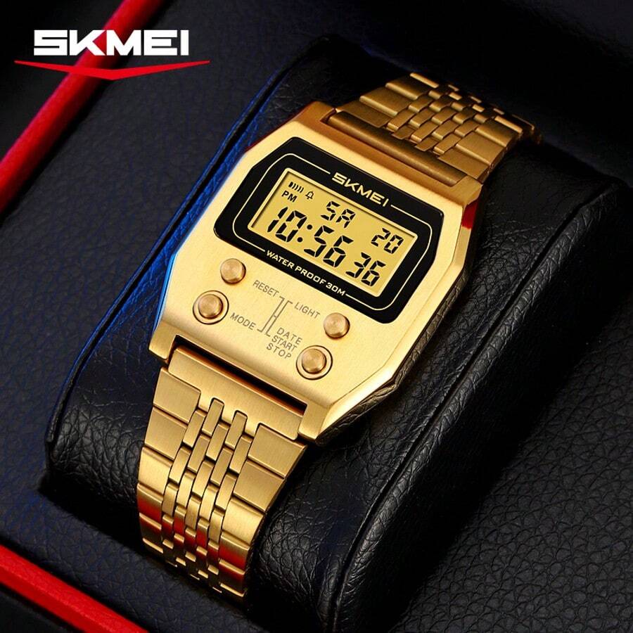 SKMEI 2560 Men Digital Stainless Steel Electronic Watch Week Date Luminous Countdown Square Dial Alarm Led Display Clock For Man - Một cỡ - Xem 1