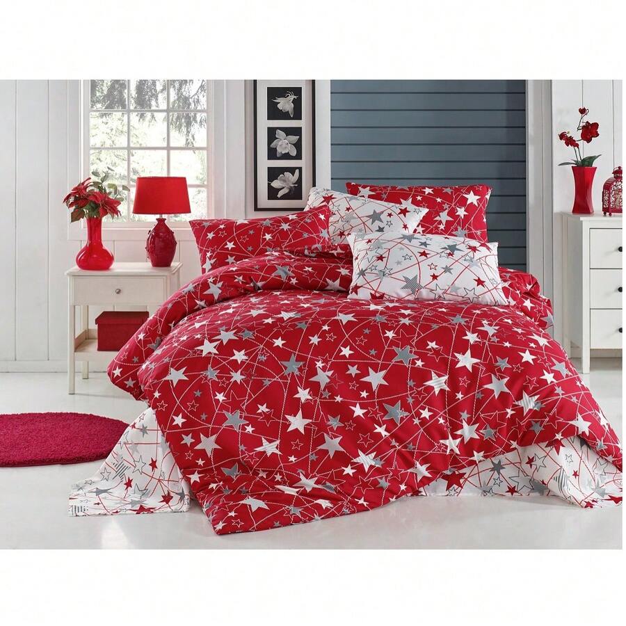 65% Cotton 35% Polyester Sheetless Duvet Cover Set + Soft 50x70 Cm Pillows Included – Single 160x220 Cm & Double 200x220 Cm Duvet Sizes – Pillowcases 50x70 Cm – Breathable, Durable, Wrinkle-Resistant Fabric – 100% Locally Manufactured In Turkey – Made In Turkey - Red - View 1