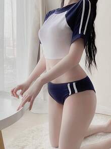 1set (Top*1 + Shorts*1) Sailor Costume Cute Playful Innocent Super Short Fitness Leotard Gift, Party Dress