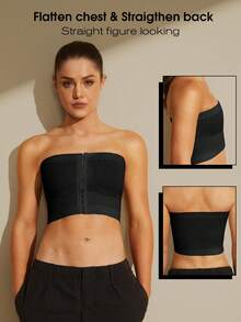 1pc Women's Chest Binder, Black Front Closure Compression Bandage, Trans FTM, Lesbian, LGBT, Shapewear, Bust Reduction, Chest Wrap, Strapless Compression Top